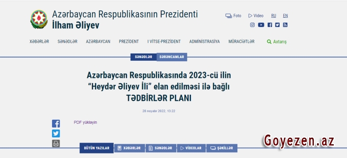 Azərbaycan Respublikasında 2023-cü ilin “Heydər Əliyev İli” elan edilməsi ilə bağlı TƏDBİRLƏR PLANI